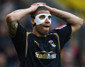 Newcastle's Leon Best in a face mask Newcastle's Leon Best in a face mask