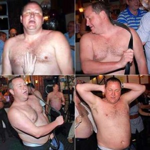 Mike Ashley stripping and flagellating himself.